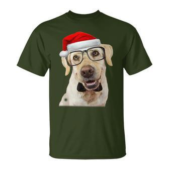 Yellow Lab Glasses Santa Hat Christmas Labrador Retriever T-Shirt - Seseable