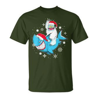 Yeti To Party Shark Santa Hat Christmas Pajama Xmas T-Shirt - Seseable