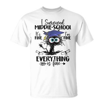 I Survived Middle School Funny Black Cat Graduation  Unisex T-Shirt