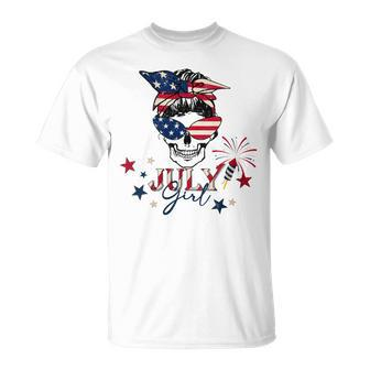 4Th Of July 2023 Messy Bun July Girl Patriotic All American  Unisex T-Shirt