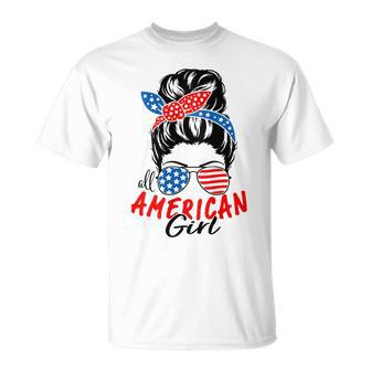 4Th Of July 2023 Messy Bun Patriotic All American Girl Gifts Unisex T-Shirt | Mazezy DE