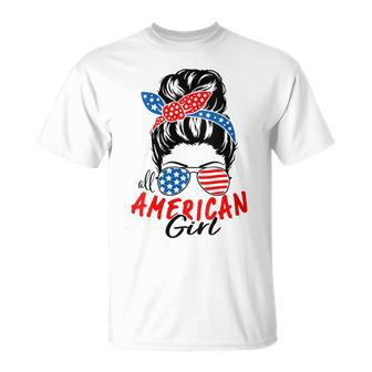 4Th Of July 2023 Messy Bun Patriotic All-American-Girl Gifts  Unisex T-Shirt