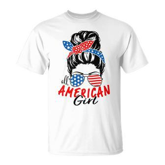 4Th Of July 2023 Messy Bun Patriotic All-American-Girl Gifts Unisex T-Shirt | Mazezy