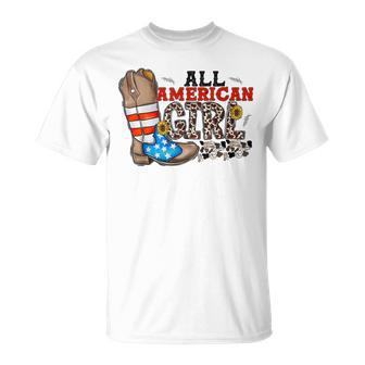 All American Cowgirl Cowboy Boots 4Th Of July Western Girl Unisex T-Shirt | Mazezy