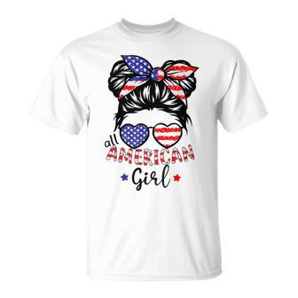 All American Girls 4Th Of July Messy Bun Girl Kids Unisex T-Shirt - Monsterry AU