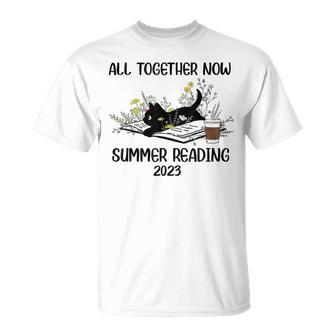 All Together Now Summer Reading 2023 Groovy Cat Book Lover Reading Funny Designs Funny Gifts Unisex T-Shirt | Mazezy