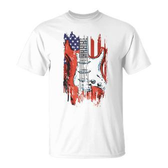 American Flag Guitar 4Th Of July Guitarist Usa Country Music Unisex T-Shirt - Seseable