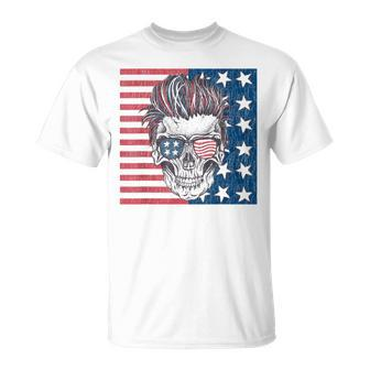 American Flag Skull Skeleton Biker T 4Th Of July Biker Funny Gifts Unisex T-Shirt | Mazezy