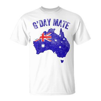 Australia Gday Mate Funny Australian Flag Aussie Map Unisex T-Shirt | Mazezy
