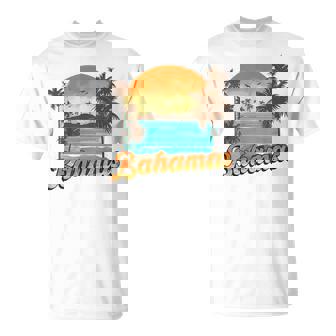 Bahamas Beach Summer Vacation Palm Trees Sunset Bahamas Funny Gifts Unisex T-Shirt | Mazezy