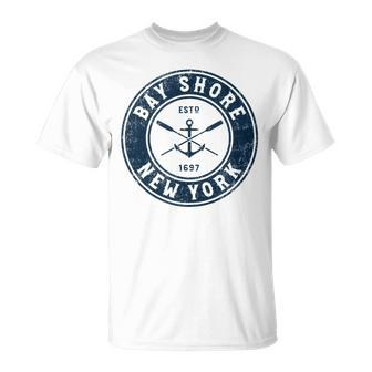 Bay Shore New York Ny Vintage Boat Anchor & Oars Unisex T-Shirt | Mazezy
