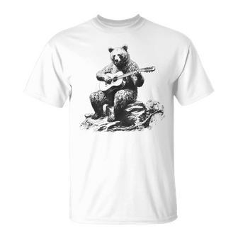 Bear Playing Acoustic Guitar Vintage Guitarist Music Lovers Guitar Funny Gifts Unisex T-Shirt | Mazezy