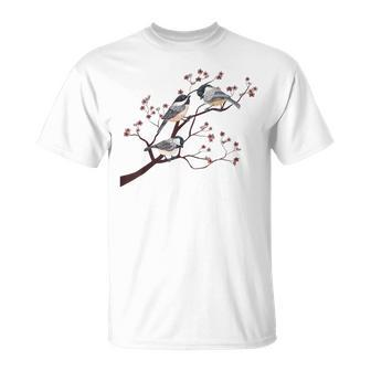 Bird Watching Nature Animal Vintage Blossom Chickadee T-Shirt | Mazezy
