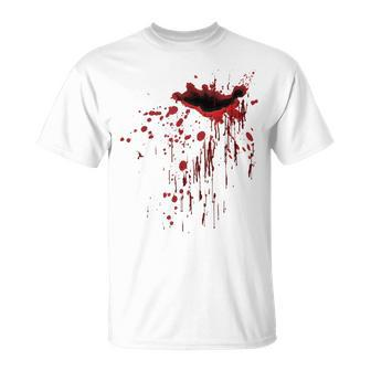 Bleeding Flesh Wound Red Blood Splatters Bloody Open Wound Bloody T-Shirt | Mazezy