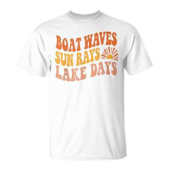 Boat Waves Sun Rays Lake Days Cute Retro 70S Summer Vacation Unisex T-Shirt - Monsterry UK