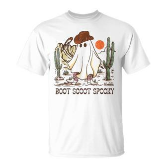 Boot Scoot Spooky Ghost Western Cowboy Ghost Halloween T-Shirt - Monsterry