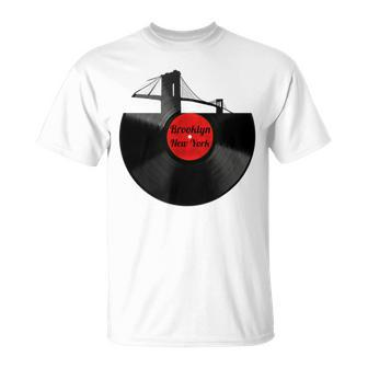 Brooklyn Bridge New York Vinyl Record Retro Hipster T-Shirt | Mazezy