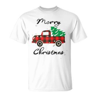 Buffalo Plaid Christmas Tree Cute Red Truck Xmas T-Shirt | Mazezy