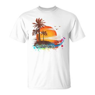 California Beach Summer Palm Trees Sunset California Gifts And Merchandise Funny Gifts Unisex T-Shirt | Mazezy