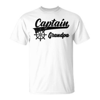 Captain Grandpa Boating Anchors & Wheel | Boat Captain Unisex T-Shirt | Mazezy