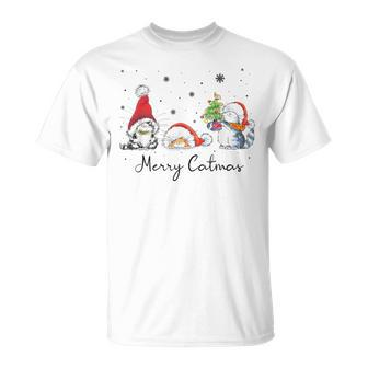 Cats With Santa Hat Merry Catmas Cat Lover Christmas T-Shirt - Seseable