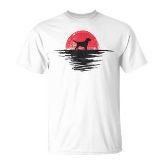 Cavador Japanese Sunset Retro Dog Red T-Shirt | Mazezy