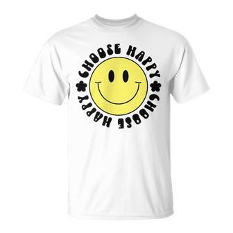 Choose Happy 70S Yellow Smile Face Cute Smiling Face T-Shirt - Monsterry