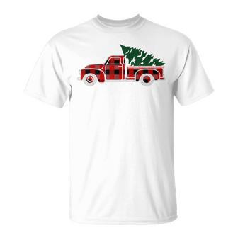 Christmas Vintage Truck Tree Buffalo Checkered Plaid T T-Shirt | Mazezy