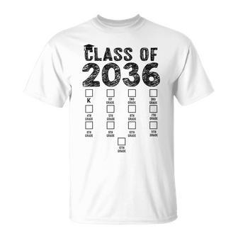 Class Of 2036 Grow With Me With Space For Checkmarks T-Shirt - Seseable