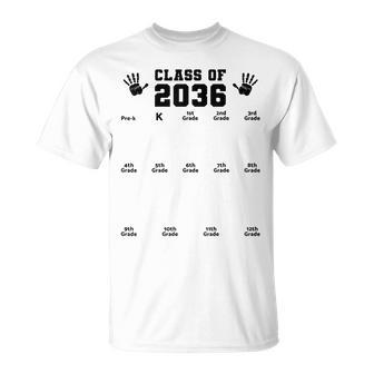 Class Of 2036 Handprint Grow With Me Pre-K Graduation T-Shirt - Seseable