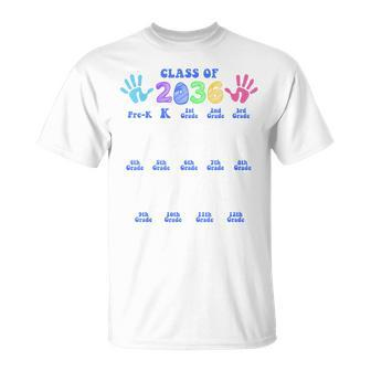 Class Of 2036 School Year Grow With Me K-12 Handprint T-Shirt - Seseable