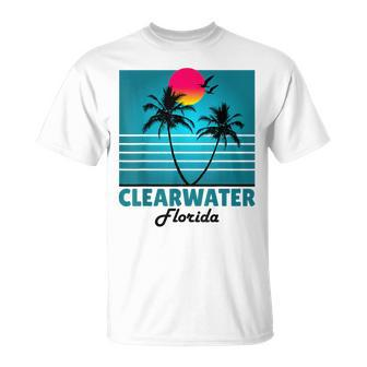 Clearwater Beach Florida Fl Retro Summer Palm Trees T-Shirt | Mazezy