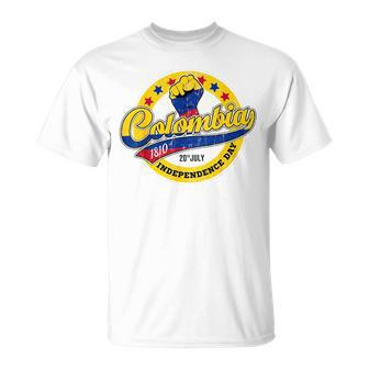 Colombian Independence Day Colombia Flag Retro Vintage Style Colombia Funny Gifts Unisex T-Shirt | Mazezy