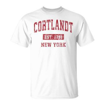 Cortlandt New York Ny Vintage Sports Red T-Shirt | Mazezy