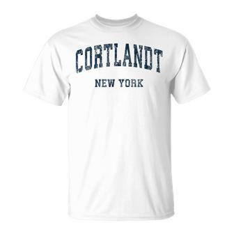 Cortlandt New York Ny Vintage Varsity Sports Navy T-Shirt | Mazezy