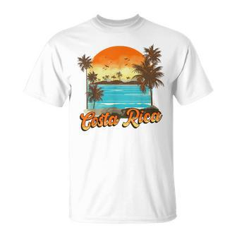 Costa Rica Beach Summer Vacation Palm Trees Sunset Costa Rica Funny Gifts Unisex T-Shirt | Mazezy