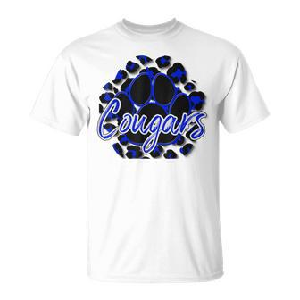 Cougar Blue Black Cheetah School Sports Fan Team Spirit T-Shirt - Monsterry DE