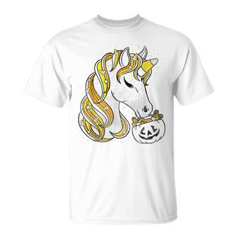 Cute Candy Corn Unicorn Halloween Top T-Shirt - Monsterry