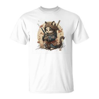 Cute Japanese Samurai Ninja Cat Costume Kawaii Cat Lover Unisex T-Shirt - Thegiftio UK