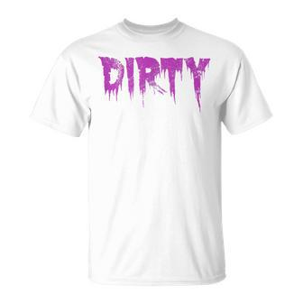 Dirty Words Horror Movie Themed Purple Distressed Dirty T-Shirt | Mazezy