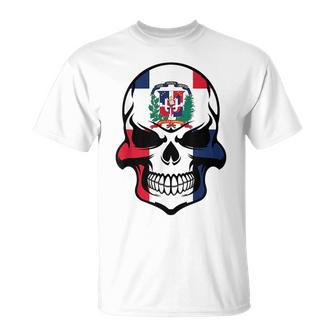 Dominican Flag Skull Cool Dominican Republic Skull Dominican Republic Funny Gifts Unisex T-Shirt | Mazezy