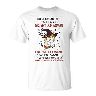 Dont Piss Me Off Im A Grumpy Old Woman Unicorn Witch Unisex T-Shirt | Mazezy