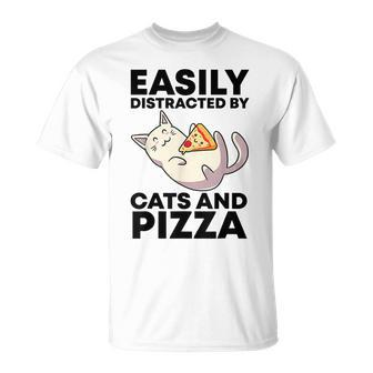 Easily Distracted By Cats And Pizza Kawaii Cat Lovers T-Shirt - Seseable