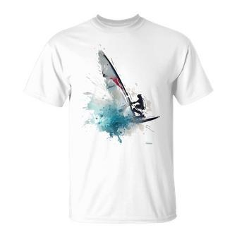 Fun Windsurfing On A Surfboard Riding The Waves Of The Ocean T-Shirt | Mazezy