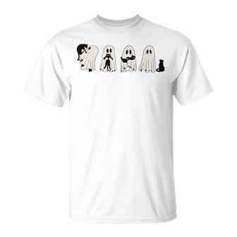Boo Ghost Holding Black Cat Halloween Spooky Costume T-Shirt - Seseable