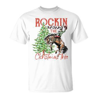 Cowboy Horsing Rocking Around Christmas Tree Western T-Shirt - Monsterry UK
