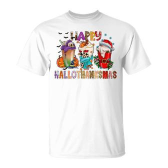 Halloween Thanksgiving Christmas Happy Hallothanksmas T-Shirt - Seseable