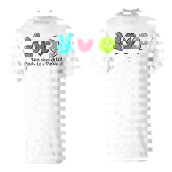Funny Peace Love Pickleball Court Play Loves Pickleball Pickleball Funny Gifts Unisex T-Shirt | Mazezy
