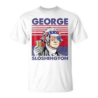 George Sloshington 4Th Of July Funny Drinking Presidents Drinking Funny Designs Funny Gifts Unisex T-Shirt | Mazezy