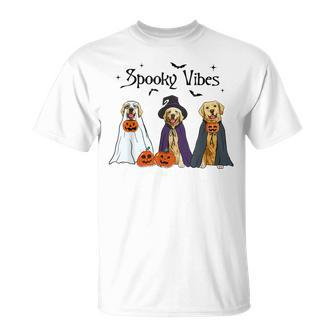 Golden Retriever Ghost Dogs Halloween Dog Witch Spooky Vibes T-Shirt